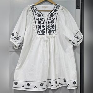 White Dress with Black Embroidery